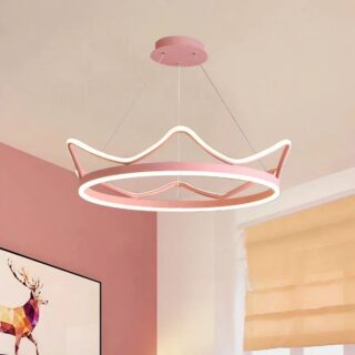Suspension lumineuse en forme de couronne rose ajourée, avec contour en bande LED