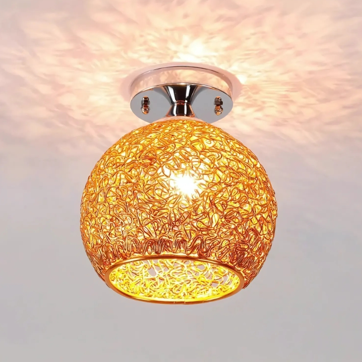 Lustre plafonnier boule en fil métallique - Gris
