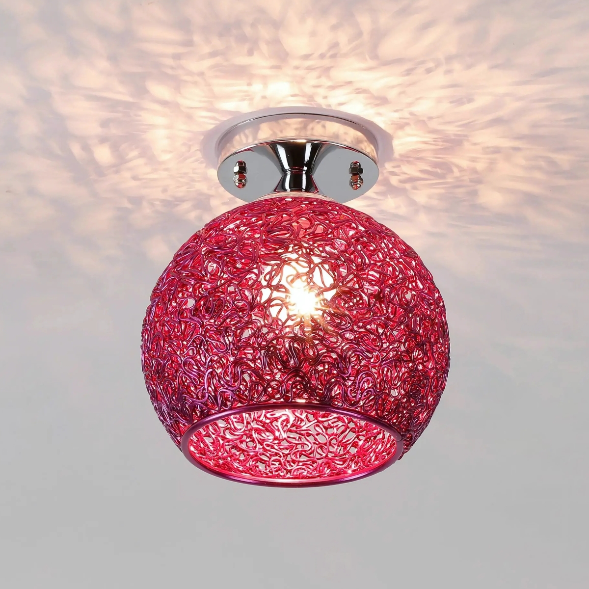 Lustre plafonnier boule en fil métallique - Gris