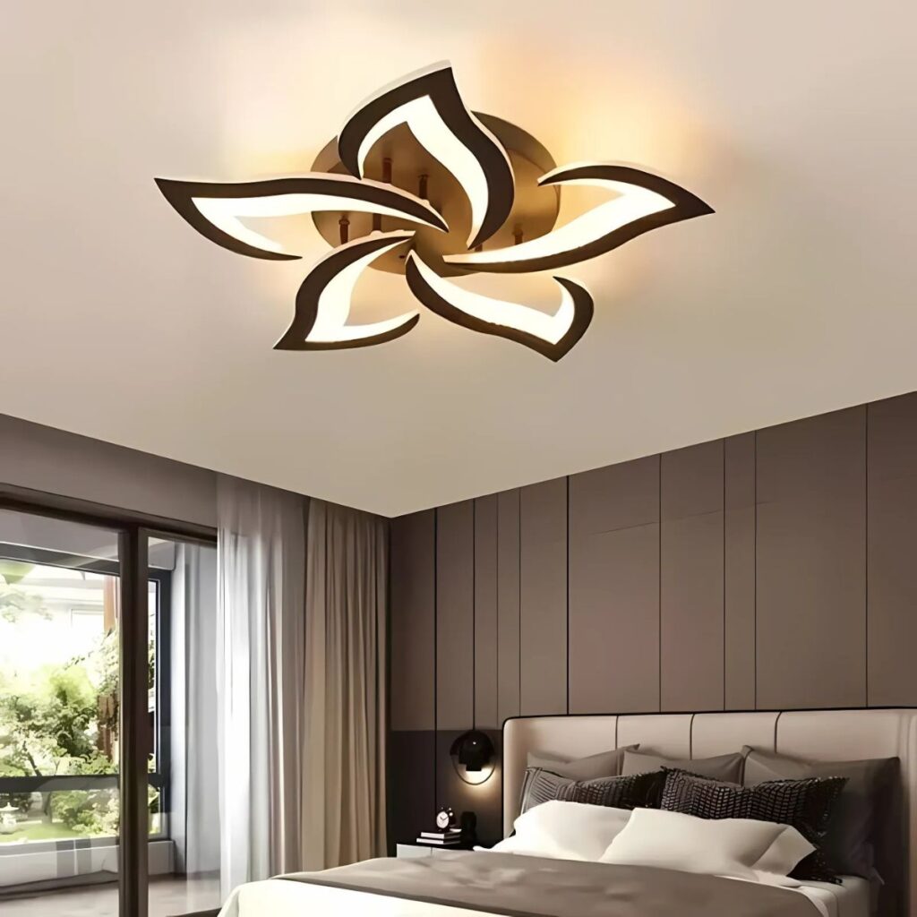 Lampe plafonnier noir design à fleur Lampe plafonnier noir avec un design de fleur dans une chambre à coucher