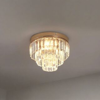 Plafonnier art déco doré en cristal sur fond gris