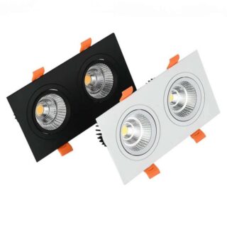 Plafonnier encastrable avec 2 spots LED en blanc et noir sur fond blanc