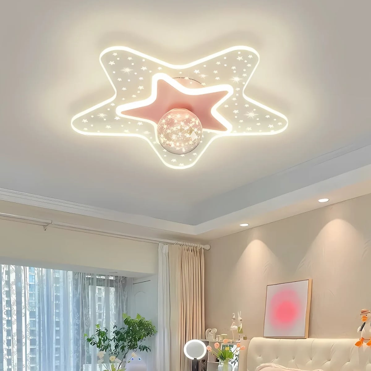 Plafonnier Enfant 3 Lumières Moonlight Lune & Étoiles – Gris – Éclairage Veilleuse Fluorescente Ambiance
