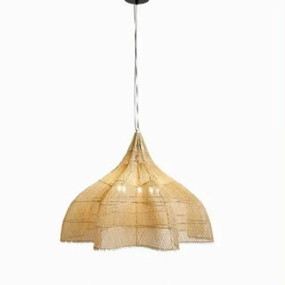 plafonnier japonais en bambou beige sur fond blanc
