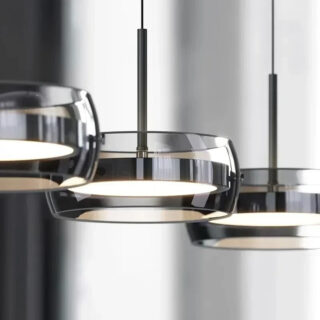 Plafonnier design italien en verre et métal qris chrome