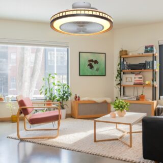 Plafonnier de forme ronde avec ventilateur intégré, fonction bluetooth et musique