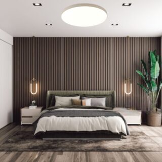 Plafonnier rond plat bluetooth avec lumière adaptable dans une chambre