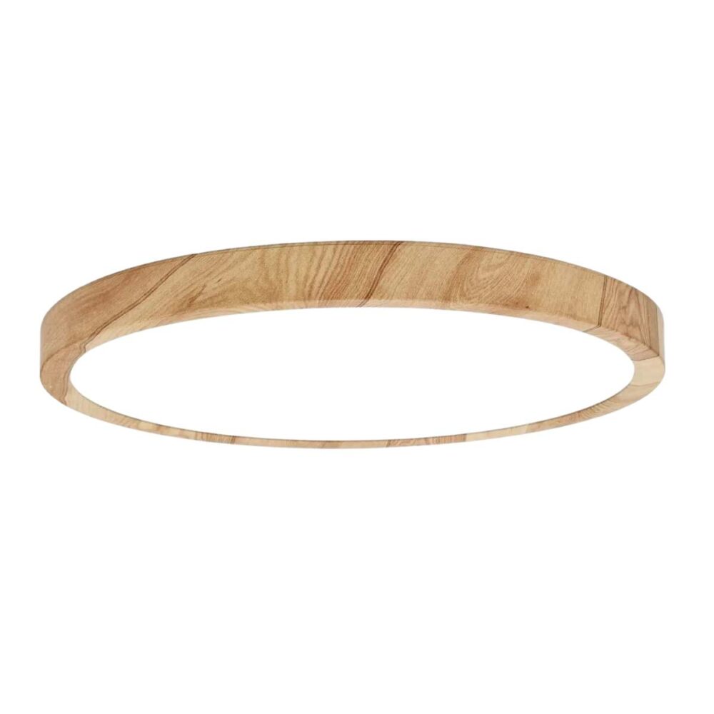 Plafonnier LED rond style scandinave Plafonnier LED rond de style scandinave en bois et un diffuseur de lumiรจre au centre. Sur fond blanc.