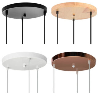 Caches plafonniers trois sorties au design épurés de quatre couleurs différentes de forme ronde et plate.
