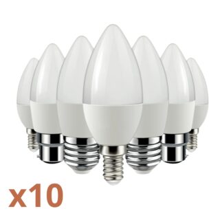 Lot de 10 ampoules LED blanches en forme de bougie sur fond blanc