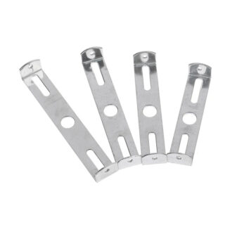 Support de fixation métallique pour plafonnier se déclinant en plusieurs tailles, de couleur chrome et de forme plate.